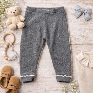 Jacadi Paris Gray Ribbed Knit Leggings 18M | Scalloped Hem | Cozy Chic
